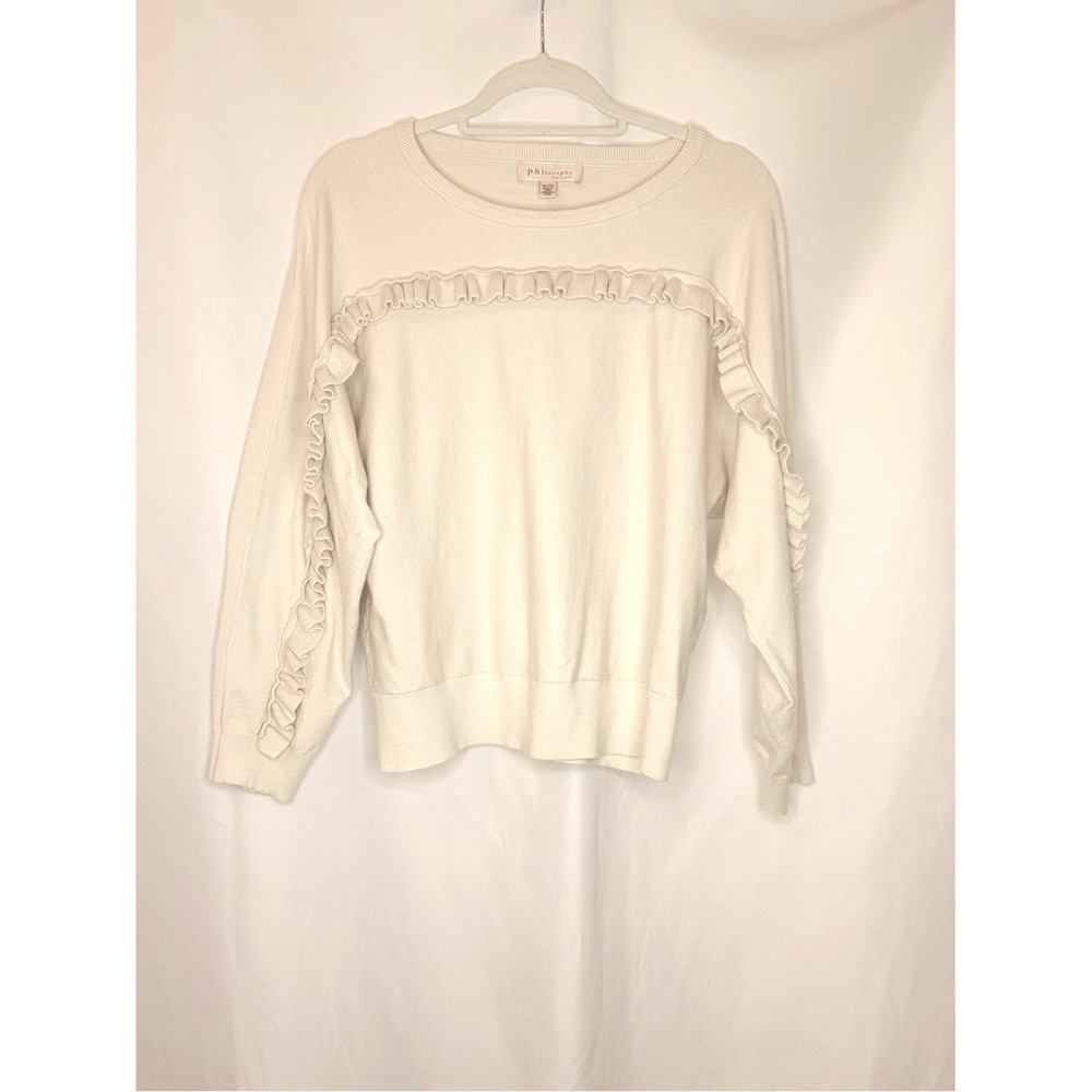 Philosophy Cream Ruffle Trim Sweater XL Soft Knit Pullover